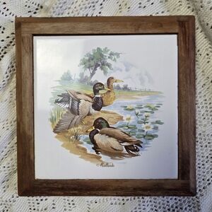 Vintage Mallard Duck Ceramic Tile | Framed Wildlife Art
